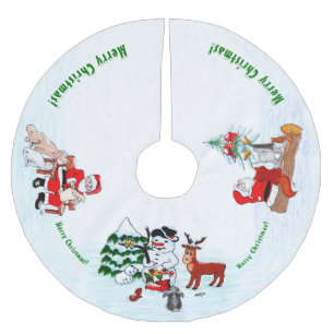 Jupon De Sapin En Polyester Brossé Joyeux Noël ! Snowman avec amis