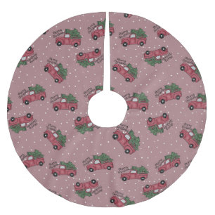 Jupon De Sapin En Polyester Brossé Joyeux Noël Vintage Camion rouge