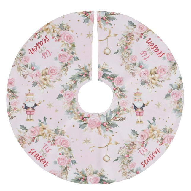 Jupon De Sapin En Polyester Brossé Joyeux Nutcracker rose Vacances Beaux message pers (Devant)