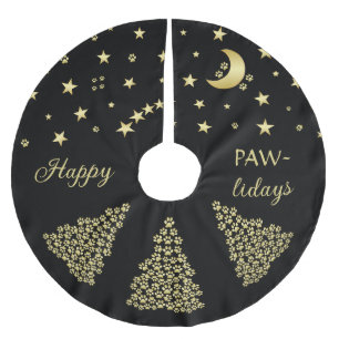 Jupon De Sapin En Polyester Brossé Joyeux Pawlidays, Or brillant Paw sapin de Noël