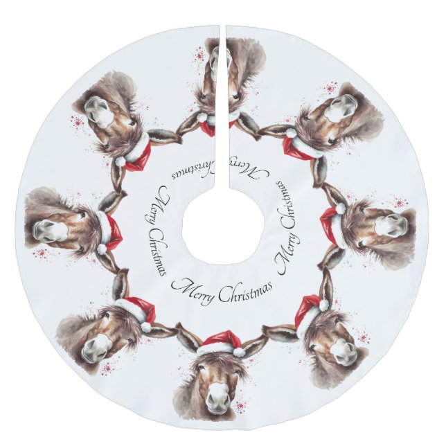 Jupon De Sapin En Polyester Brossé Joyeux petit âne de Noël, coutume (Devant)