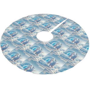 Jupon De Sapin En Polyester Brossé Joyeux Pingouins de Noël dansant