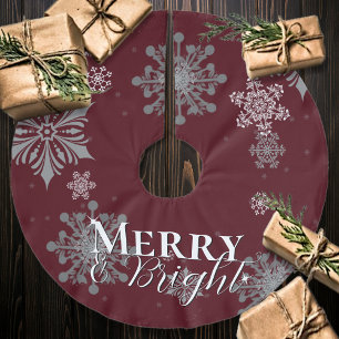 Jupon De Sapin En Polyester Brossé Joyeux rouge et flocon de neige brillant Noël