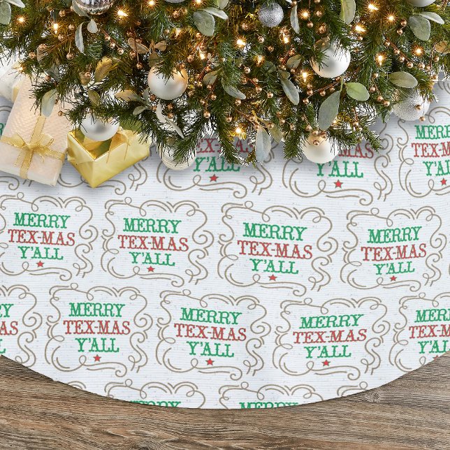 Jupon De Sapin En Polyester Brossé Joyeux Tex-Mas Y'all en blanc (Créateur téléchargé)