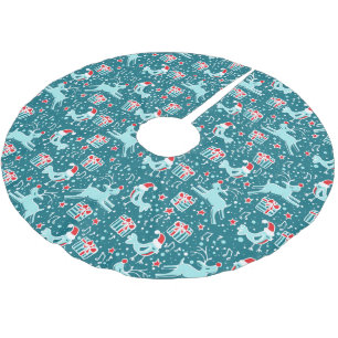 Jupon De Sapin En Polyester Brossé Jupe aqua turquoise avec rennes de Noël, cadeaux e