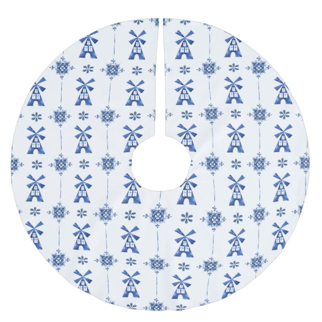 Jupon De Sapin En Polyester Brossé Jupe bleue d'arbre de motif de Delft de (Devant)