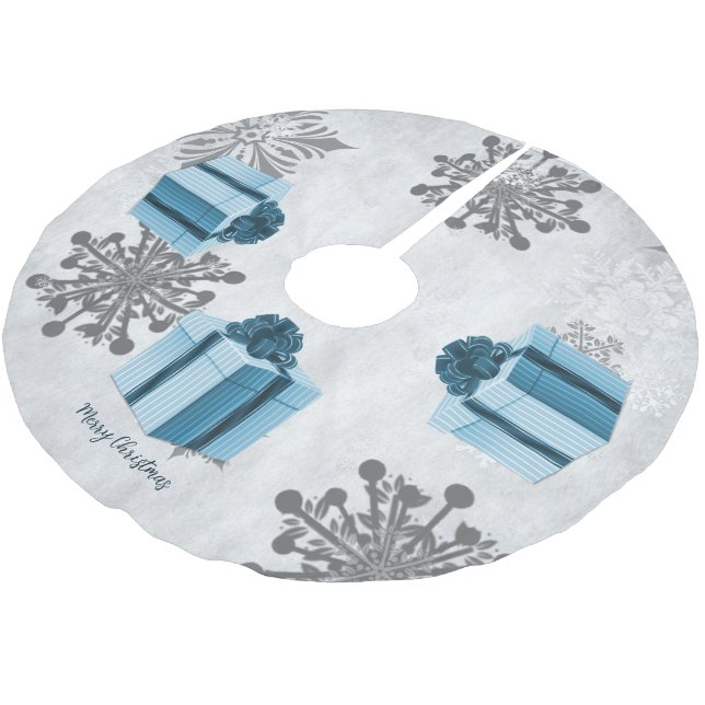 Jupon De Sapin En Polyester Brossé Jupe cadeau de Noël bleu (Angle)