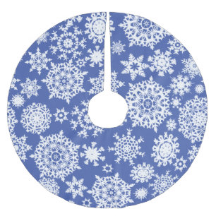 Jupon De Sapin En Polyester Brossé Jupe d'arbre à motif de flocon de neige de Noël bl
