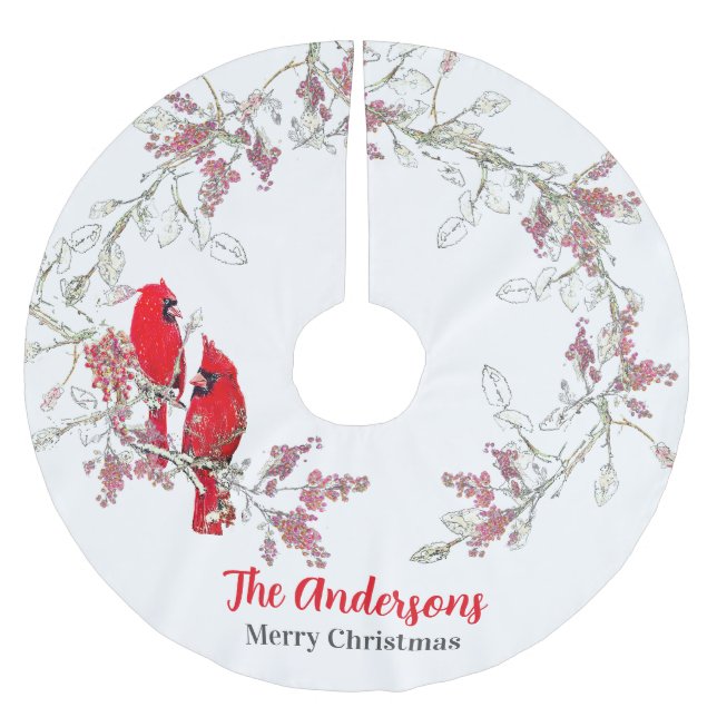 Jupon De Sapin En Polyester Brossé Jupe d'arbre cardinale de Noël (Devant)