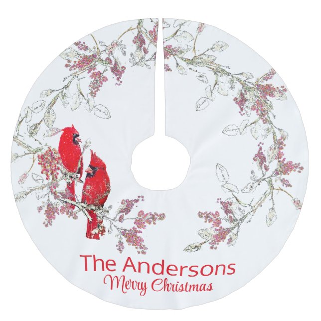 Jupon De Sapin En Polyester Brossé Jupe d'arbre cardinale de Noël (Devant)