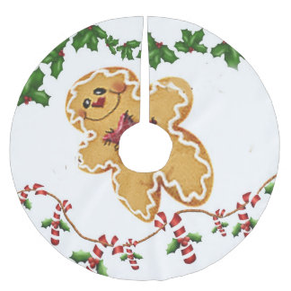 Jupon De Sapin En Polyester Brossé Jupe d'arbre de bonhomme en pain d'épice, de houx