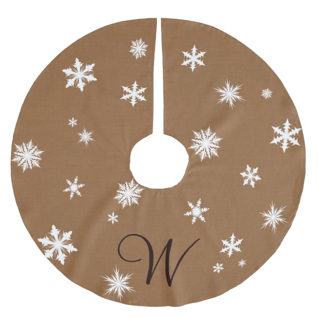 Jupon De Sapin En Polyester Brossé Jupe d'arbre de flocon de neige de monogramme (Devant)