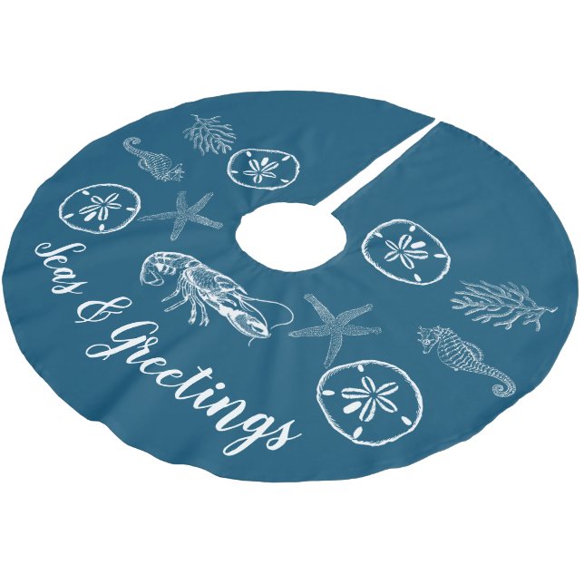 Jupon De Sapin En Polyester Brossé Jupe d'arbre de homard et coquilles du Maine (Angle)