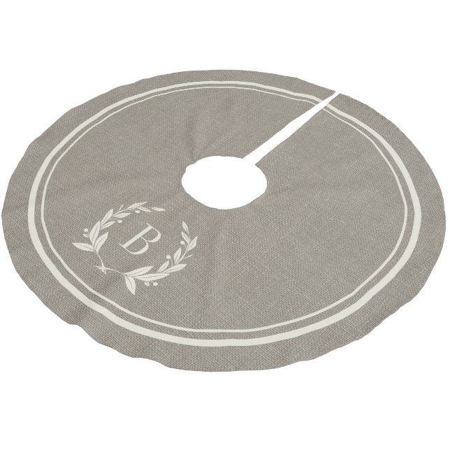 Jupon De Sapin En Polyester Brossé Jupe d'arbre de monogramme rustique et de monogram (Angle)