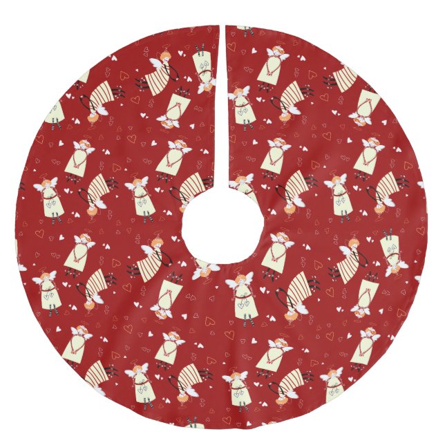 Jupon De Sapin En Polyester Brossé Jupe d'arbre de Noël Angels, Polyester brossé (Devant)