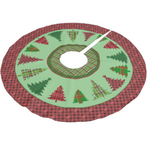 Jupon De Sapin En Polyester Brossé Jupe d'arbre de Noël avec des arbres en plaid