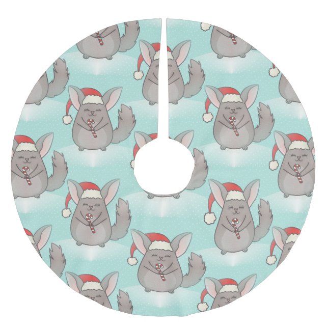 Jupon De Sapin En Polyester Brossé jupe d'arbre de noël chinchillas xmas (Devant)