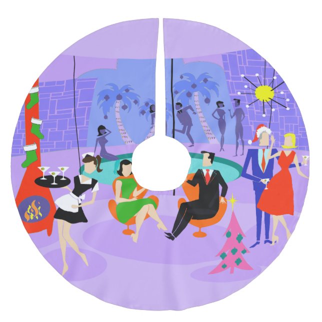 Jupon De Sapin En Polyester Brossé Jupe d'arbre de Noël Tropical Retro (Devant)