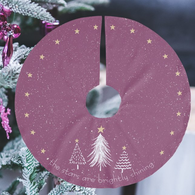 Jupon De Sapin En Polyester Brossé Jupe d'arbre de Noël violet étoiles d'or (Purple Christmas Tree Skirt, Gold Stars, Brushed Polyester Tree Skirt)