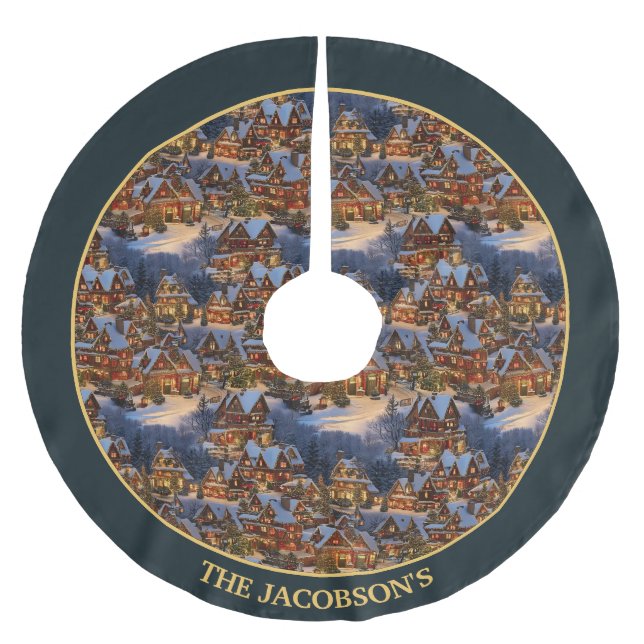 Jupon De Sapin En Polyester Brossé Jupe d'arbre de village de Noël personnalisée (Devant)