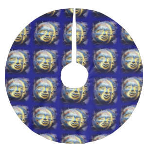 Jupon De Sapin En Polyester Brossé jupe d'arbre de visage de lune de visage du soleil