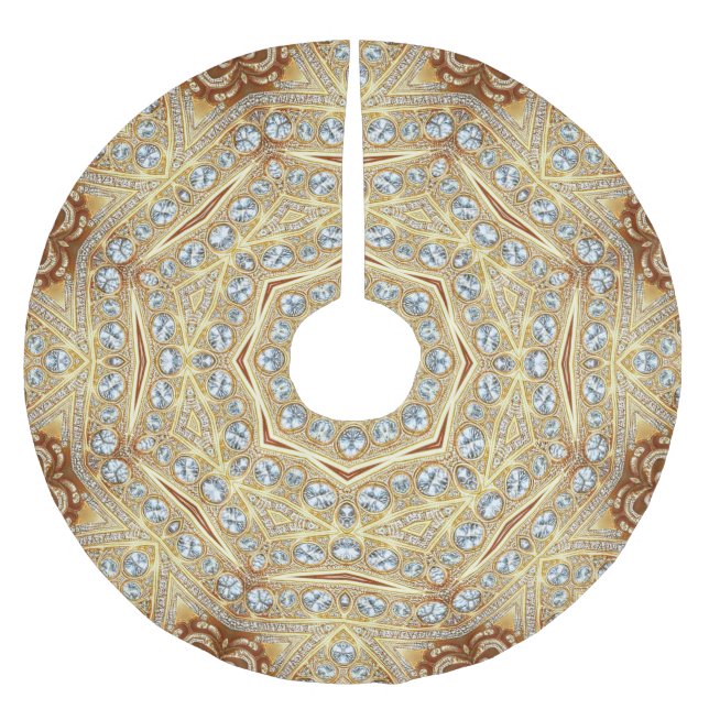 Jupon De Sapin En Polyester Brossé Jupe d'arbre décoratif or (Devant)