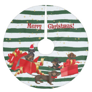 Jupon De Sapin En Polyester Brossé Jupe d'arbre généalogique Dachshund vert et blanc