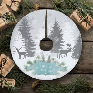 Jupon De Sapin En Polyester Brossé Jupe d'arbre hiver Wonderland - Turquoise