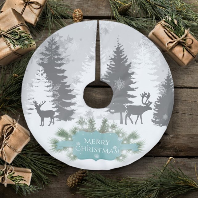 Jupon De Sapin En Polyester Brossé Jupe d'arbre hiver Wonderland - Turquoise (Teal Winter Wonderland Christmas Tree Skirt)