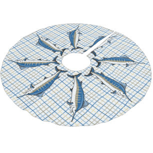 Jupon De Sapin En Polyester Brossé Jupe d'arbre - Marlin bleu sur plaid