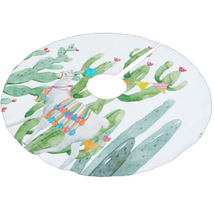 Jupon De Sapin En Polyester Brossé Jupe d'arbre personnalisée Boho Llama Cactus bohèm