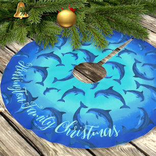 Jupon De Sapin En Polyester Brossé Jupe d'arbre tropicale personnalisée avec dauphins