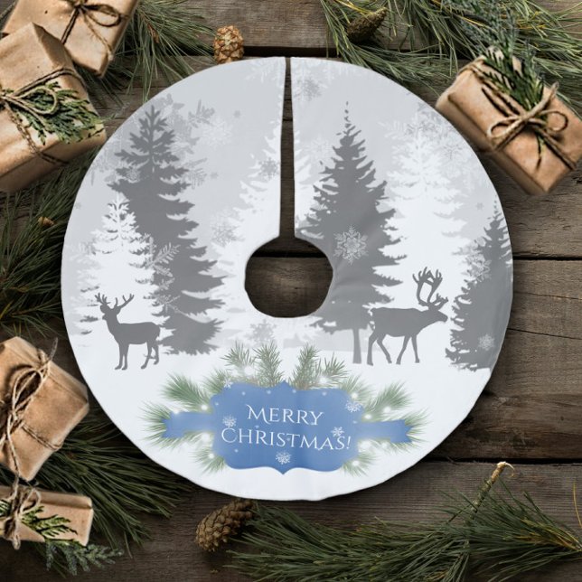 Jupon De Sapin En Polyester Brossé Jupe d'arbre Wonderland - Bleu (Blue Winter Wonderland Christmas Tree Skirt)