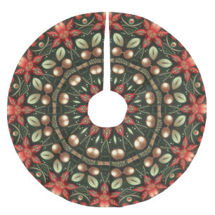Jupon De Sapin En Polyester Brossé Jupe de Noël décorative à fleurs rouges
