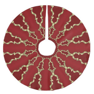 Jupon De Sapin En Polyester Brossé Jupe de Noël décorative d'or rouge