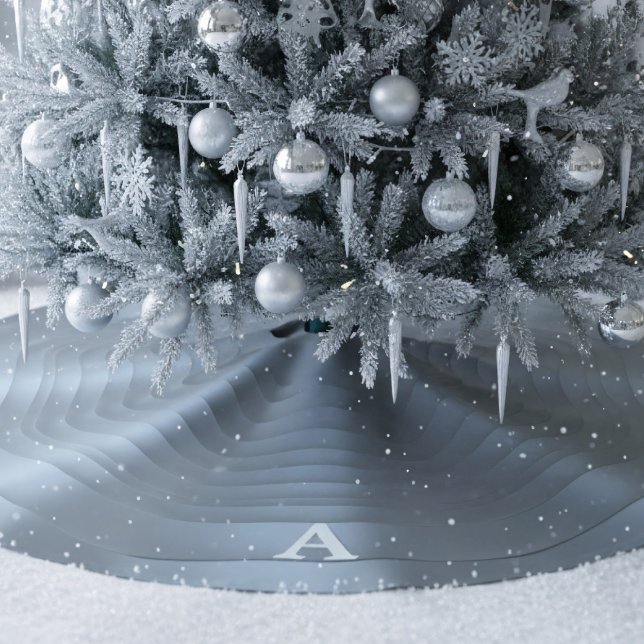 Jupon De Sapin En Polyester Brossé Jupe de Noël Monogramme Gris Argent (Transform your home into a magical winter scene. Add your initial)