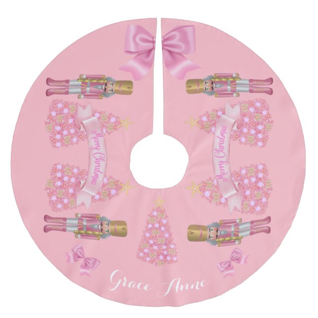 Jupon De Sapin En Polyester Brossé Jupe de Noël pour Noisette rose personnalisée (Devant)