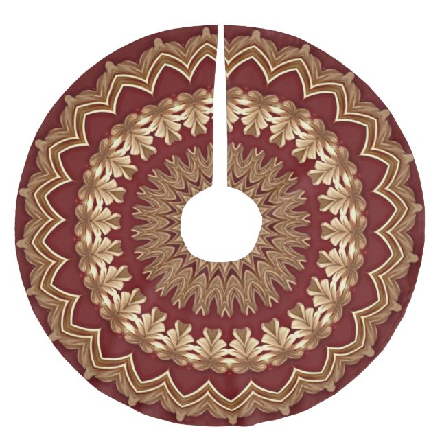 Jupon De Sapin En Polyester Brossé Jupe de Noël Red Gold (Devant)