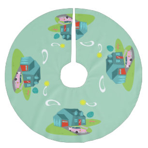 Jupon De Sapin En Polyester Brossé Jupe de Noël Retro Suburban House