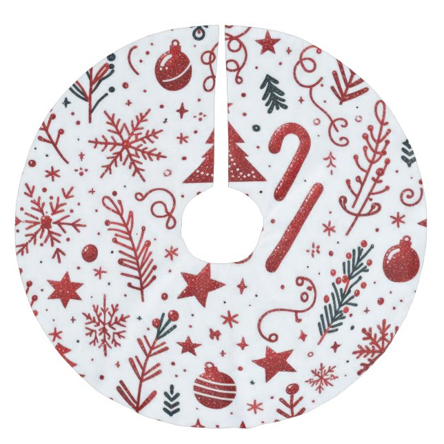 Jupon De Sapin En Polyester Brossé Jupe de Noël Rouge blanc (Devant)