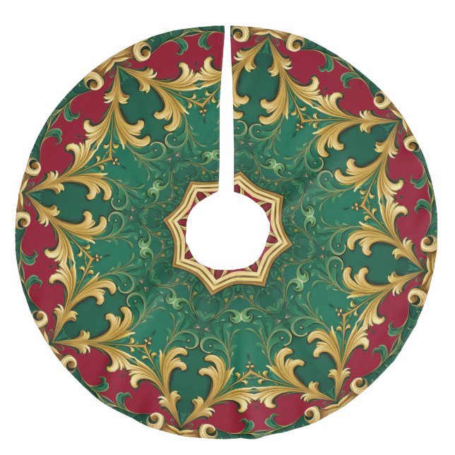 Jupon De Sapin En Polyester Brossé Jupe de Noël Rouge Vert (Devant)