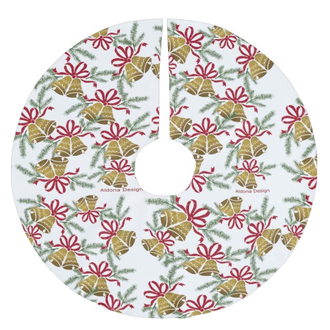 Jupon De Sapin En Polyester Brossé Jupe de sapin de Noël Motif Bells (Devant)