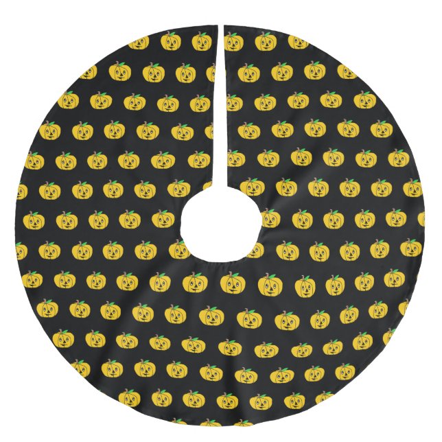 Jupon De Sapin En Polyester Brossé Jupe d'Halloween Citrouille noire et orange (Devant)