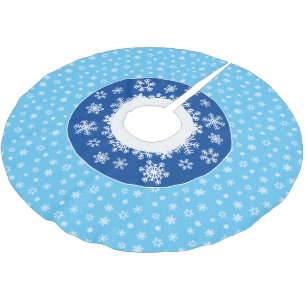 Jupon De Sapin En Polyester Brossé Jupe en arbre de Noël bleu avec des flocons de nei