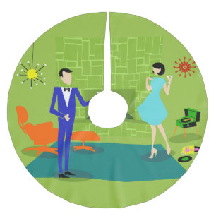 Jupon De Sapin En Polyester Brossé Jupe moderne d'arbre de Noël de couples de la