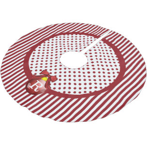 Jupon De Sapin En Polyester Brossé Jupe monogramme d'arbre de Noël rouge et blanc