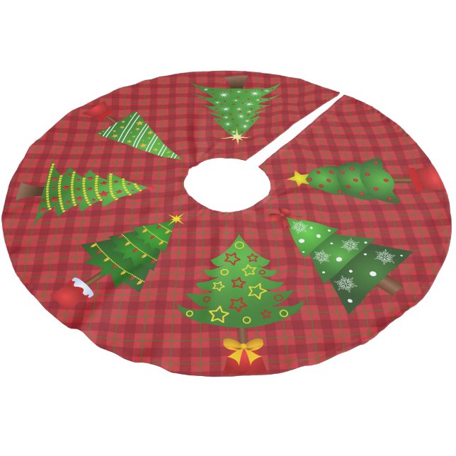 Jupon De Sapin En Polyester Brossé Jupe Red Plaid et sapin de Noël (Angle)