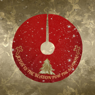 Jupon De Sapin En Polyester Brossé Jupe Red Sparkle Tree - "Jésus est la raison"