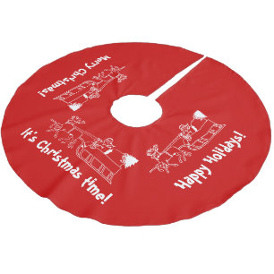 Jupon De Sapin En Polyester Brossé Jupe rouge d'arbre de Noël avec le tour de