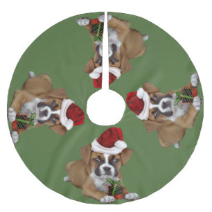 Jupon De Sapin En Polyester Brossé Jupe verte d'arbre de chiot de boxeur de Noël